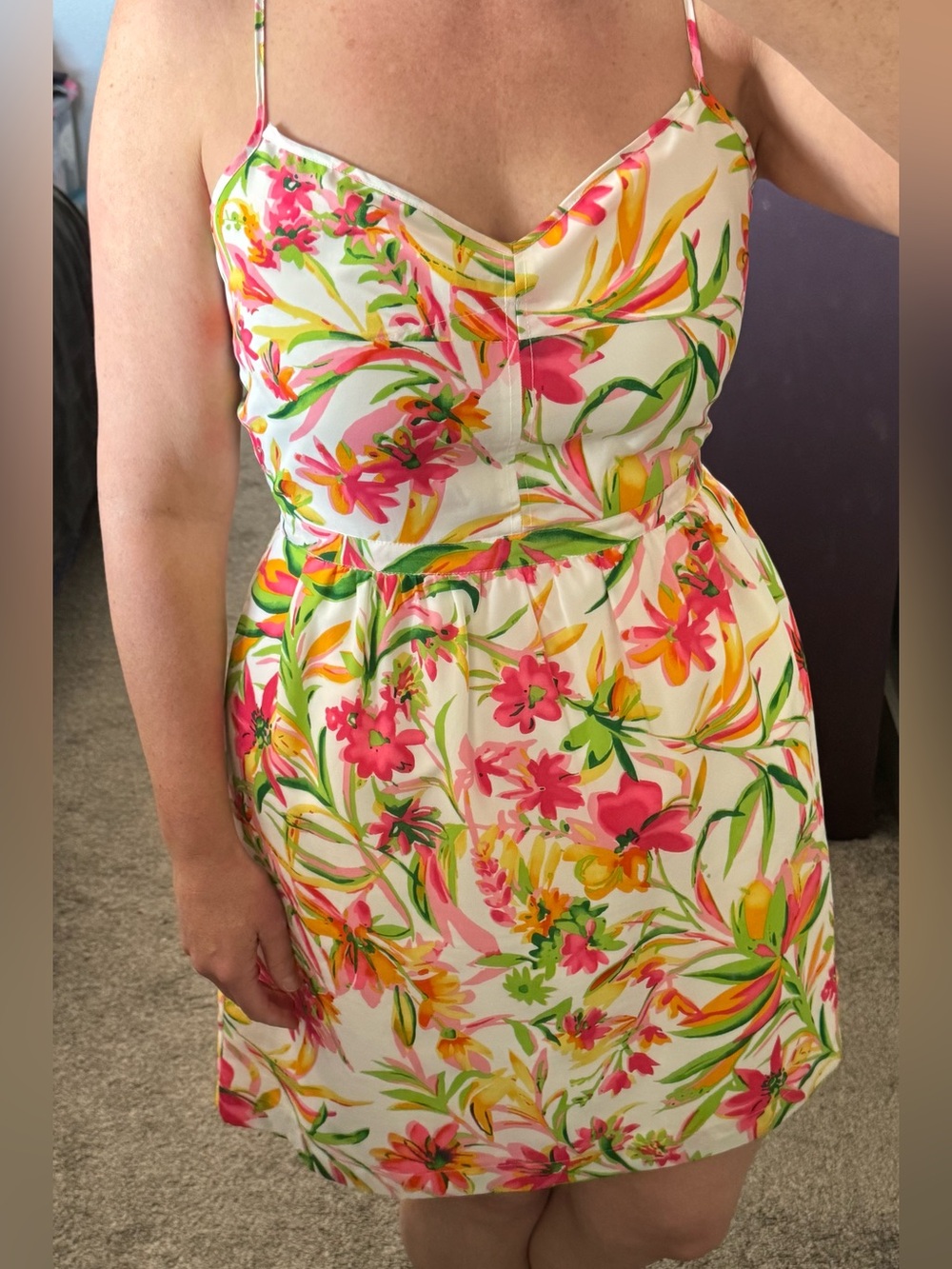 Floral Print Sleeveless Mini Dress in Pink & Green
